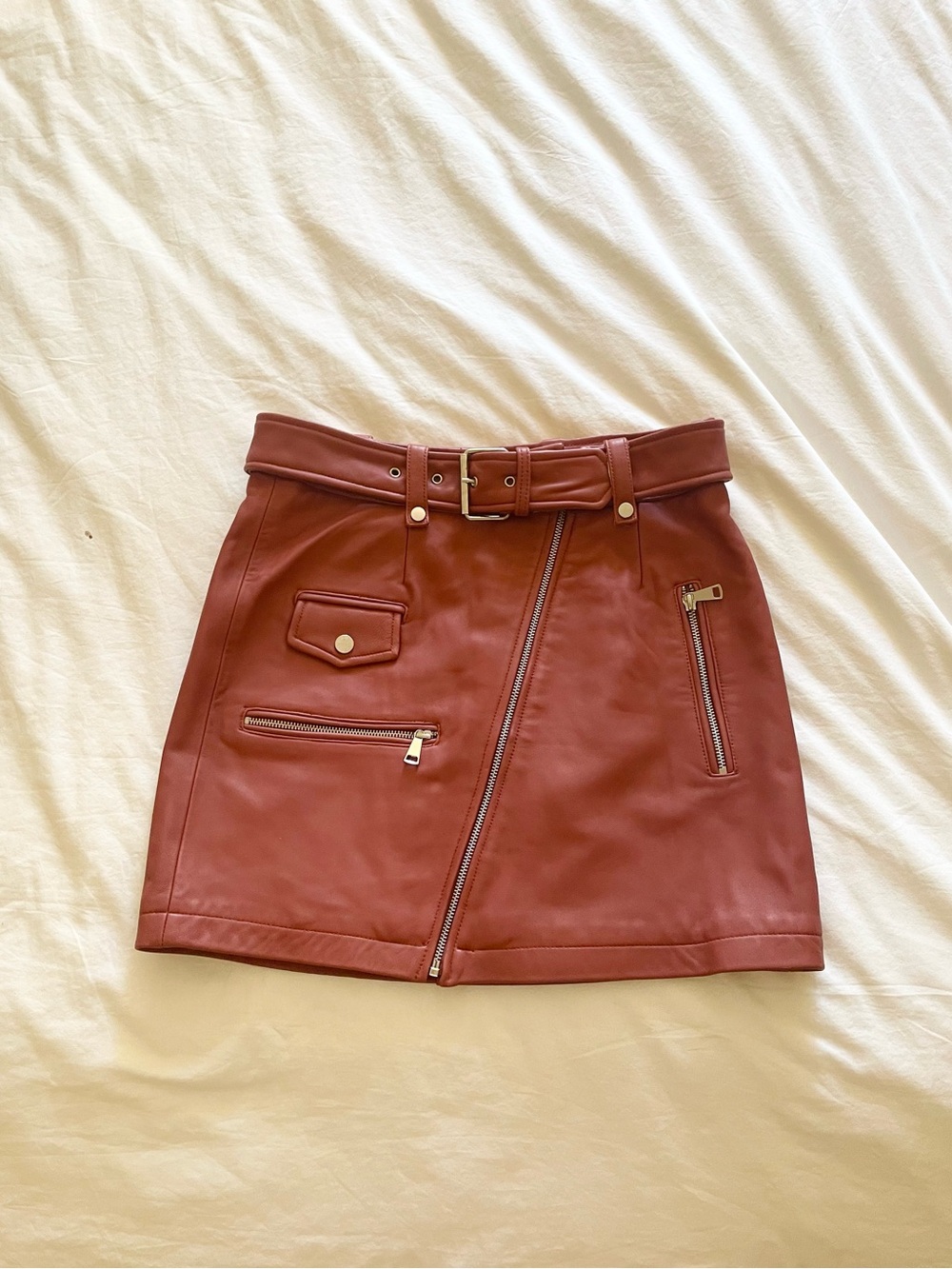 bagatelle Rust Leather Belted Mini Skirt